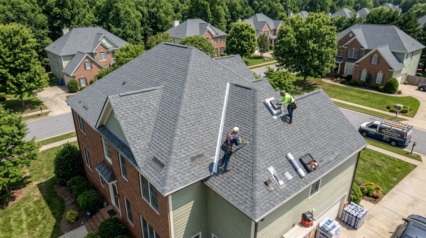 Residential home with asphalt shingle roofing
